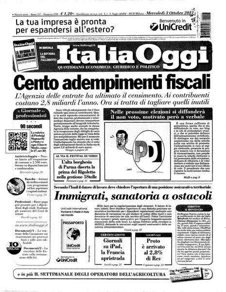 Italia oggi : quotidiano di economia finanza e politica